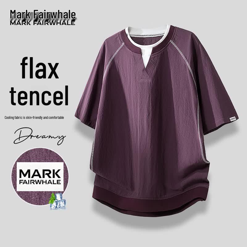 MARK FAIRWHALE Men s Tencel Linen Breathable Short Sleeve T-Shirt XL