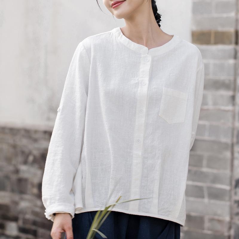 2026 Spring Women's Long Sleeve Cotton Linen White Shirt - Artistic, Versatile, and Commuting-Friendly.