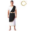 Mens Ancient Roman Toga Dress Up Costume Short Sleeve Gold Trim Design Cosplay Robe Artificial Leaf Headwear