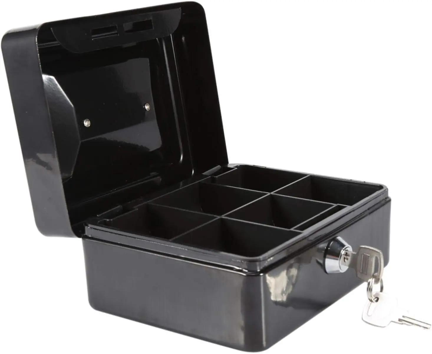 Cash Box Secure Cash Storage Box with Lock Metal Money Box with Cash Tray Capacity Multi-compartments Portable Safe for Home