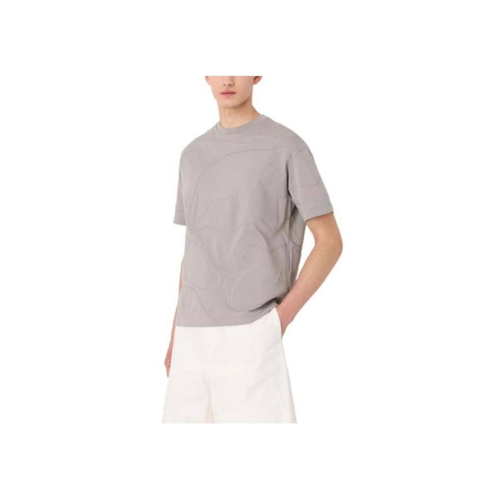 Emporio Armani Ss23 Solid Color Line Embroidered Round Neck Short Sleeve T-Shirt Men Tops Fog-Gray 3R1TT1-1JWZZ-0634