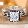White Square Stone Vintage Flower Pattern Rings For Women CopperColor Wedding Band Engagement Jewelry Bridal Gift