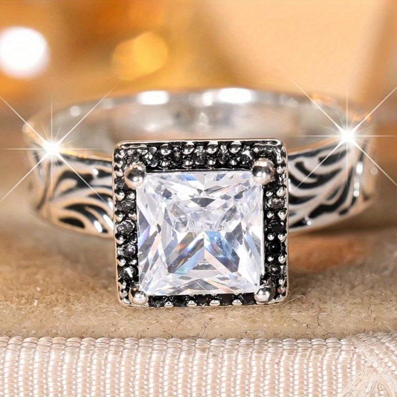 White Square Stone Vintage Flower Pattern Rings For Women CopperColor Wedding Band Engagement Jewelry Bridal Gift