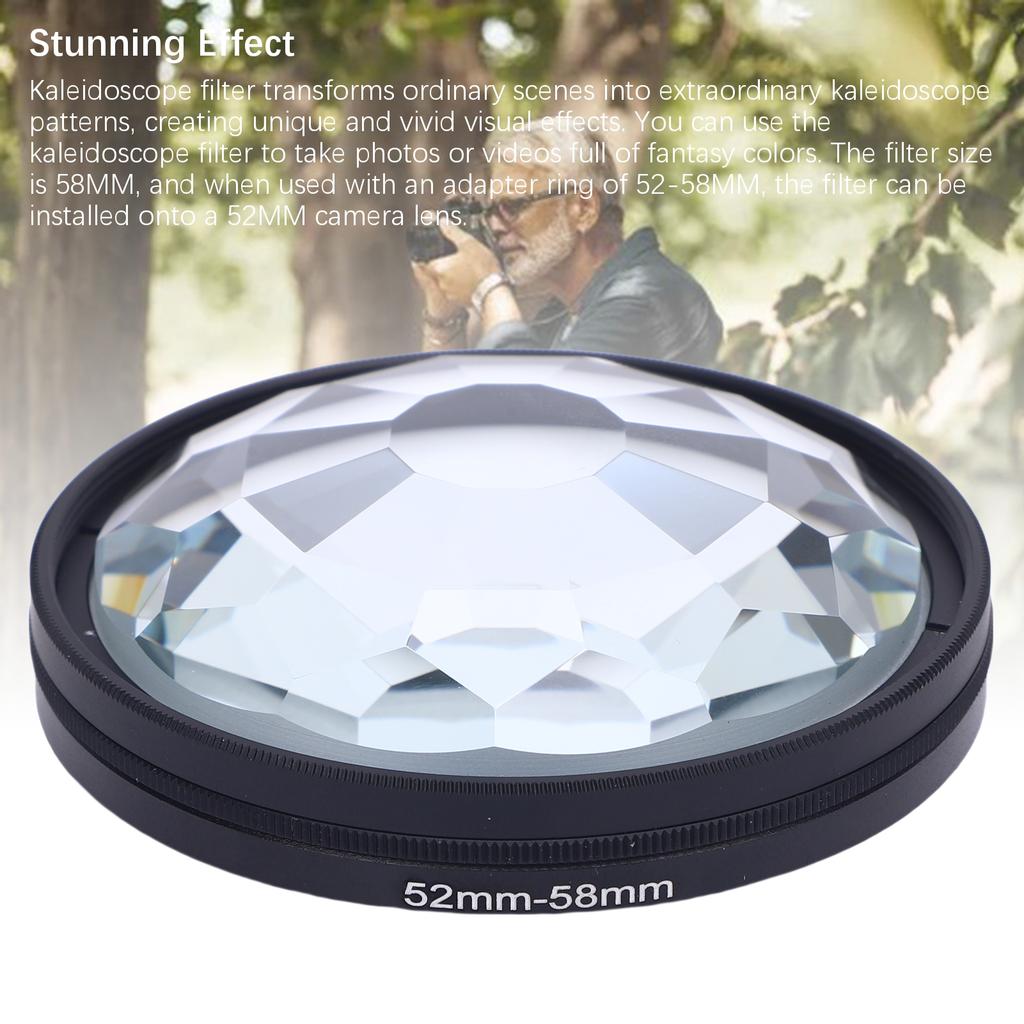 58mm Kaleidoskopfilter Spezialeffekte Kamerafilter mit 52MM-58MM Adapterring Kompatibel mit