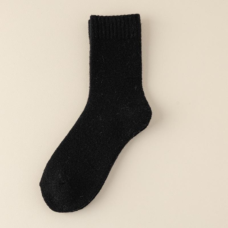 Men's Wool Fleece-lined Mid-Calf Socks for Autumn & Winter, Cold-Proof, Thick & Warm, Solid Color