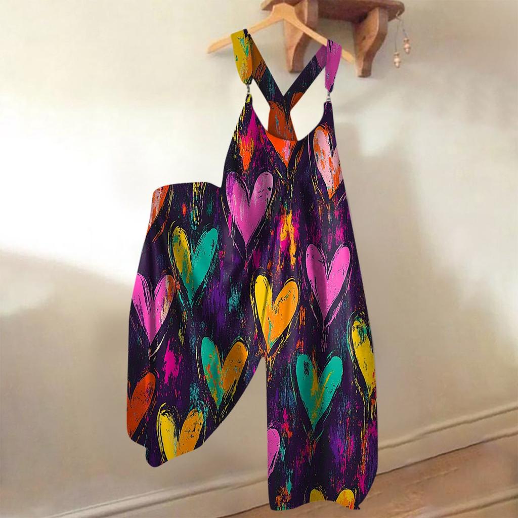 Sommer-Overall für Damen mit Valentinstags-Print im Vintage-Stil (Nicht verstellbarer Riemen)