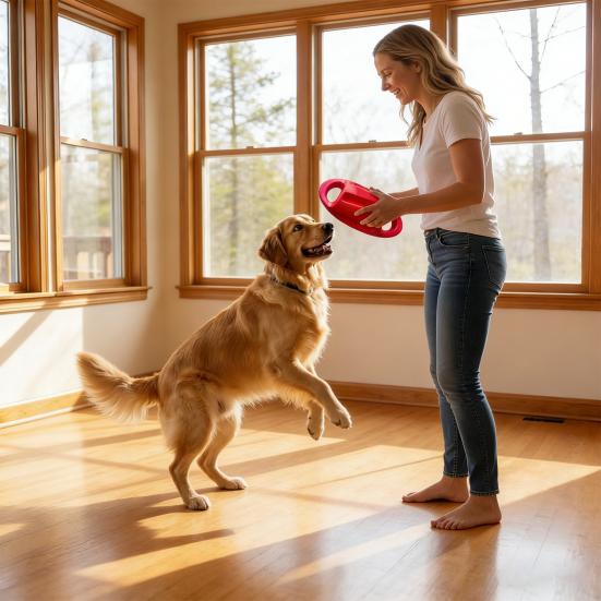 Rugby Ball Dog Toy Interactive Squeaky Chew Toy Tug of War Dog Toy with Dual Handles for Medium Large Dogs Fetch Outdoor Training