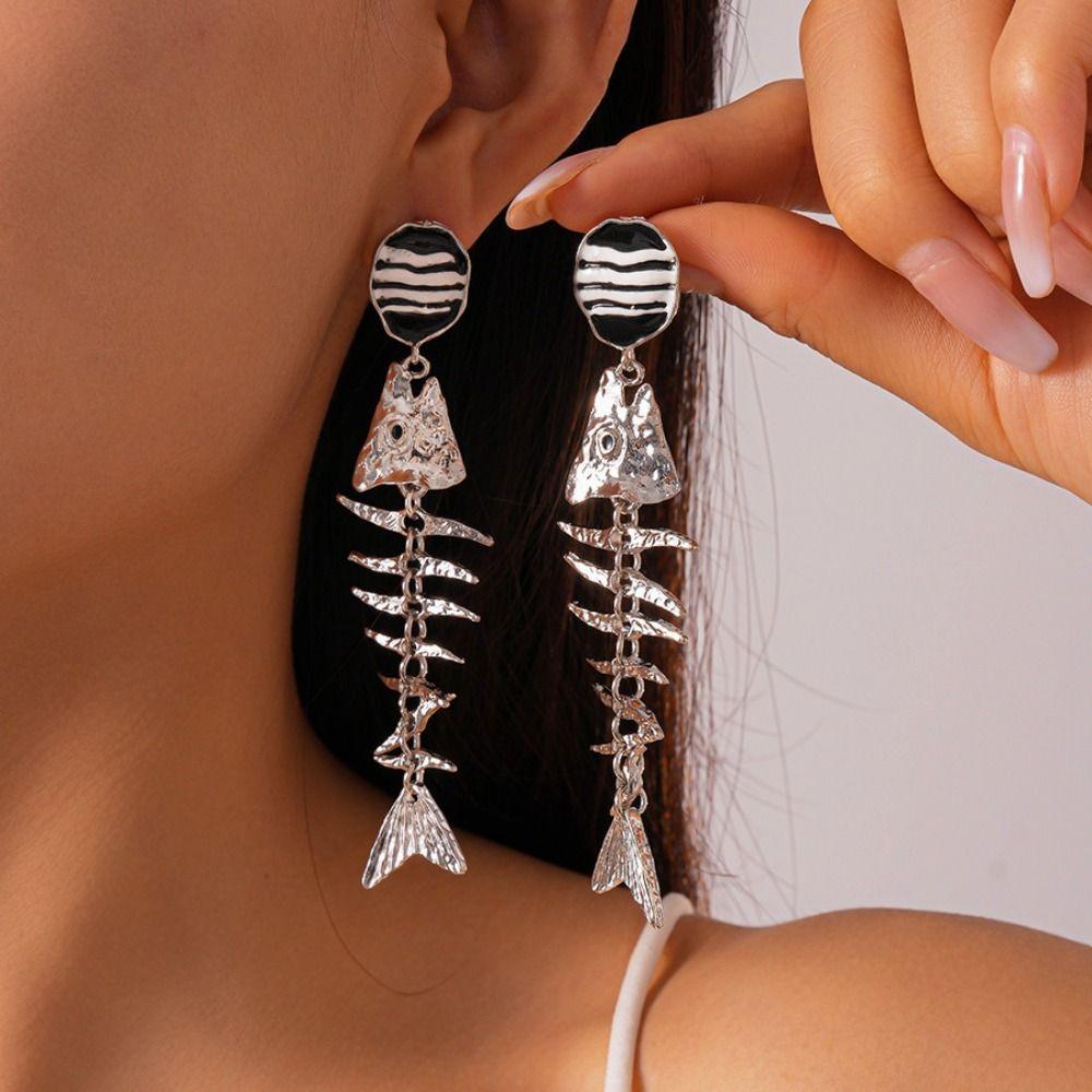 Exaggerate Personality Earrings Gothic Geometric Drop Earrings Fish Bone Earrings  Hollowen