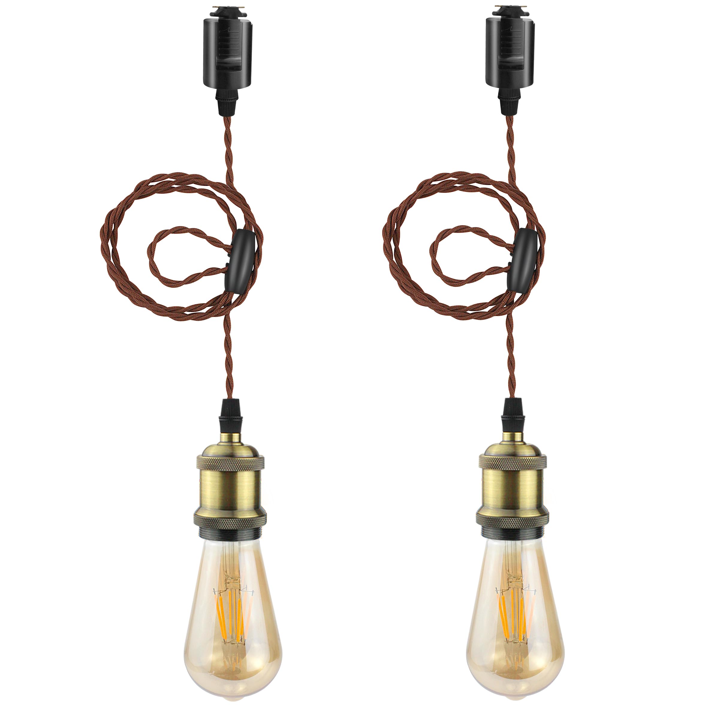 

E26 Pendant Socket for Duct Rails, Lighting Fixtures, Pendant Lights, Bulb Socket, BrassChampagne Gold, Hanging, with Cord Adjuster, 100cm Adjustable