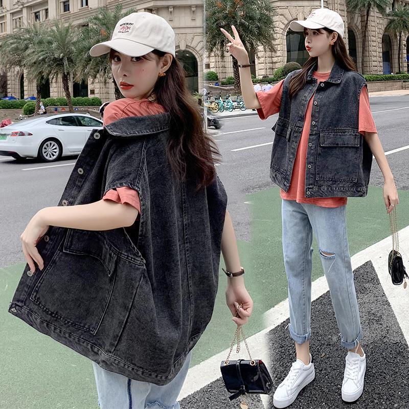 Mode Koreanischer Stil Ärmellose Jeansweste Damen Locker Geschnittene Jeansjacke
