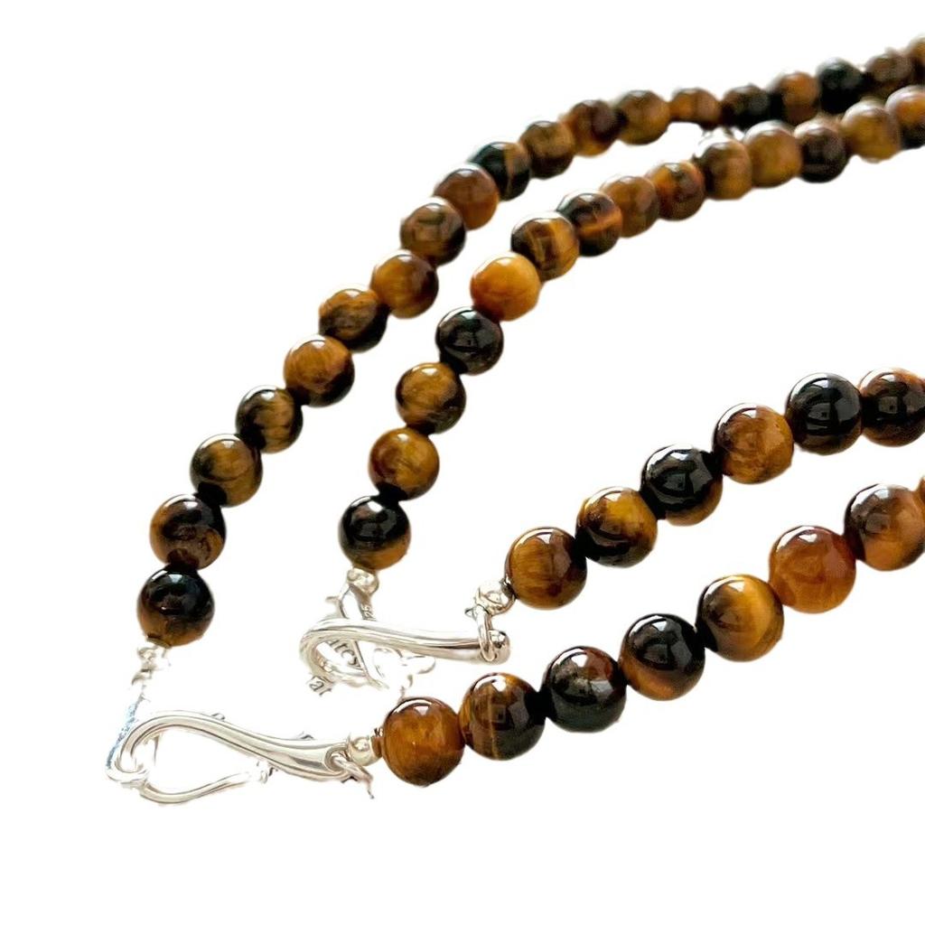 High Quality Vintage 925 Silver Buckle Natural Tiger'S Eye Stone Clavicle Chain Necklace