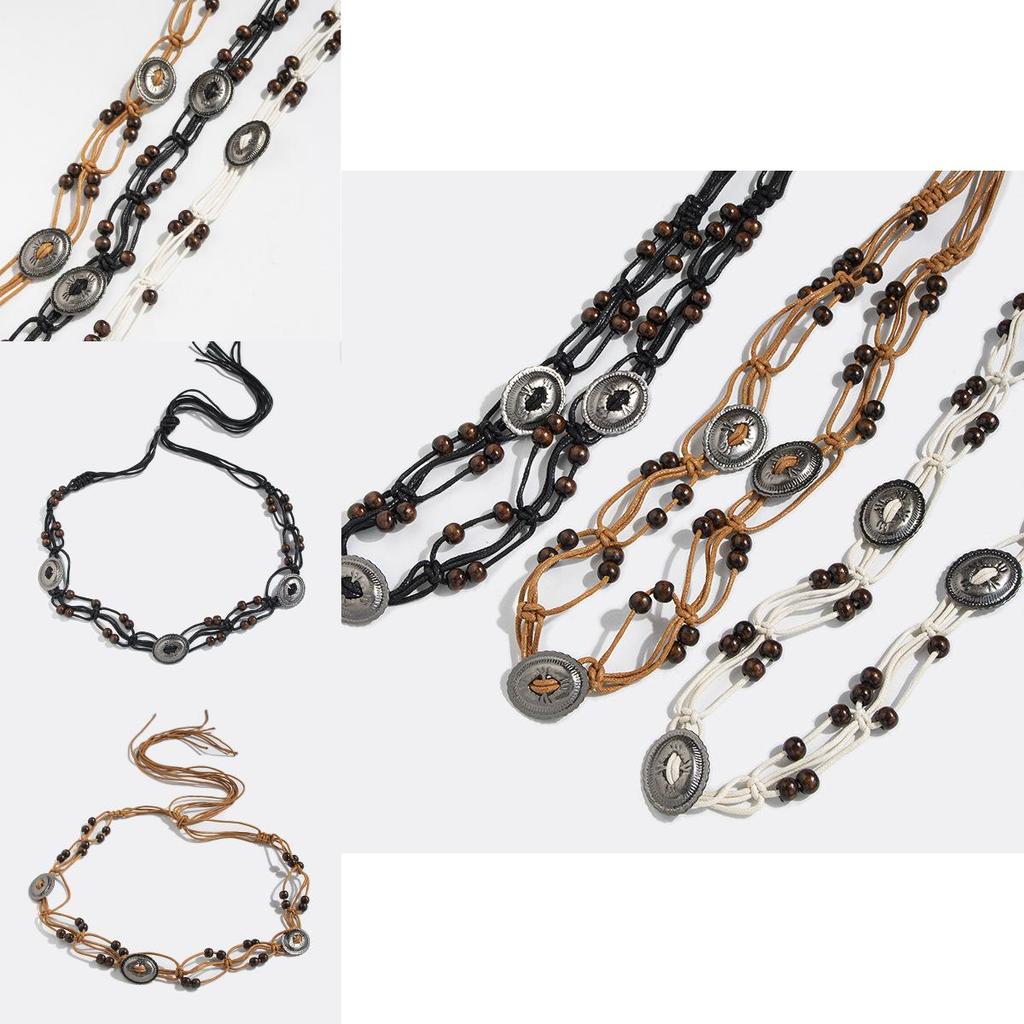 Bohemian Ethnic Style Waist Rope With Wooden Beads Handcrafted For Relaxed Summer Wear