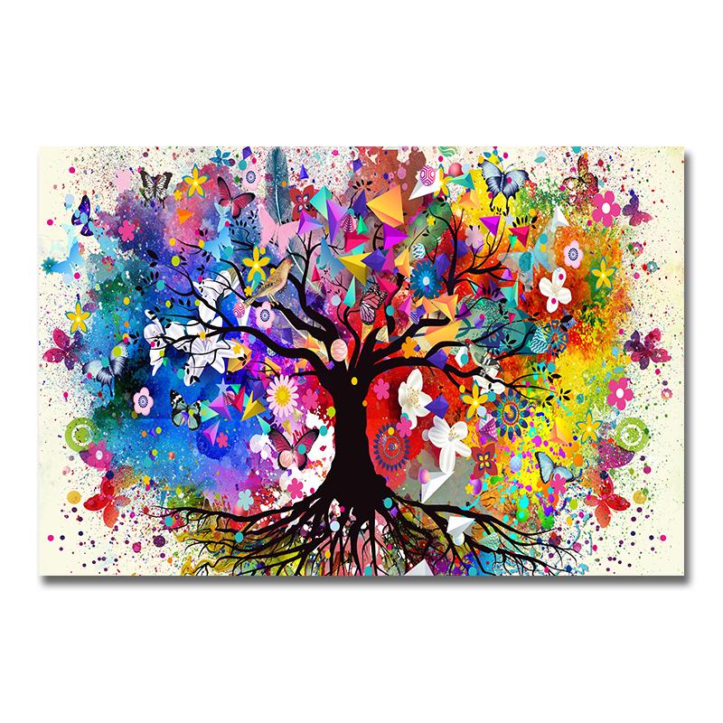 Abstract Art Watercolor Tree of Life Scandinavian Landscape Wall Art Flower Tree Canvas Poster and Prints Picture for Home Decor