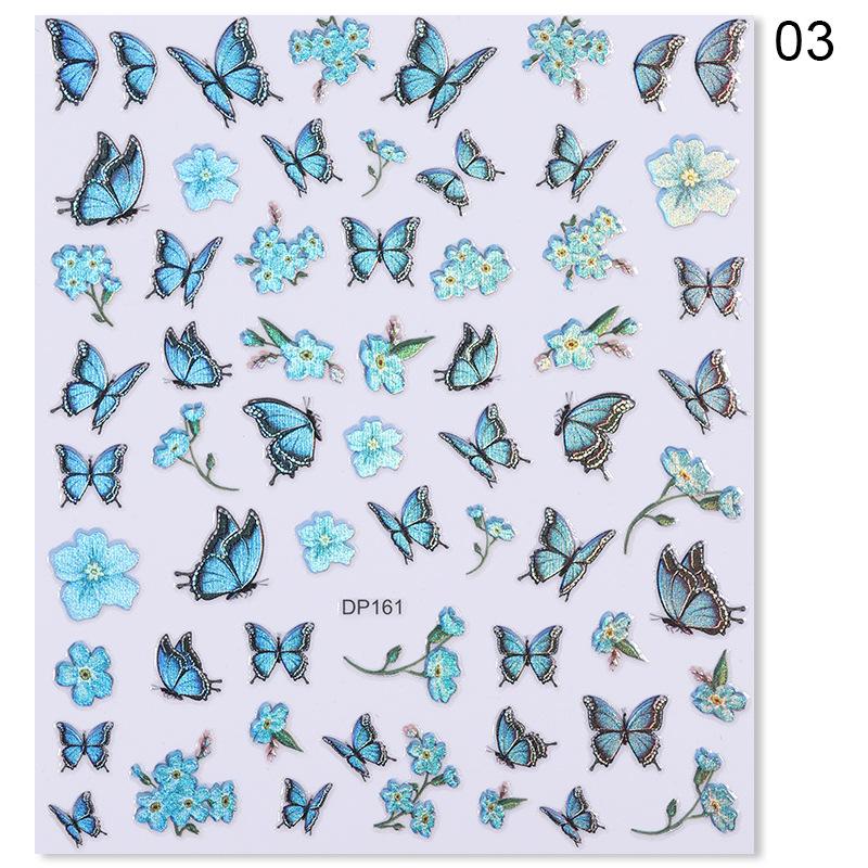 1pc 3D Nail Stickers Spring Summer Natural Flower Leaves Simulation Dried Flower Dragonfly Nail Applique Water Slides Decoration