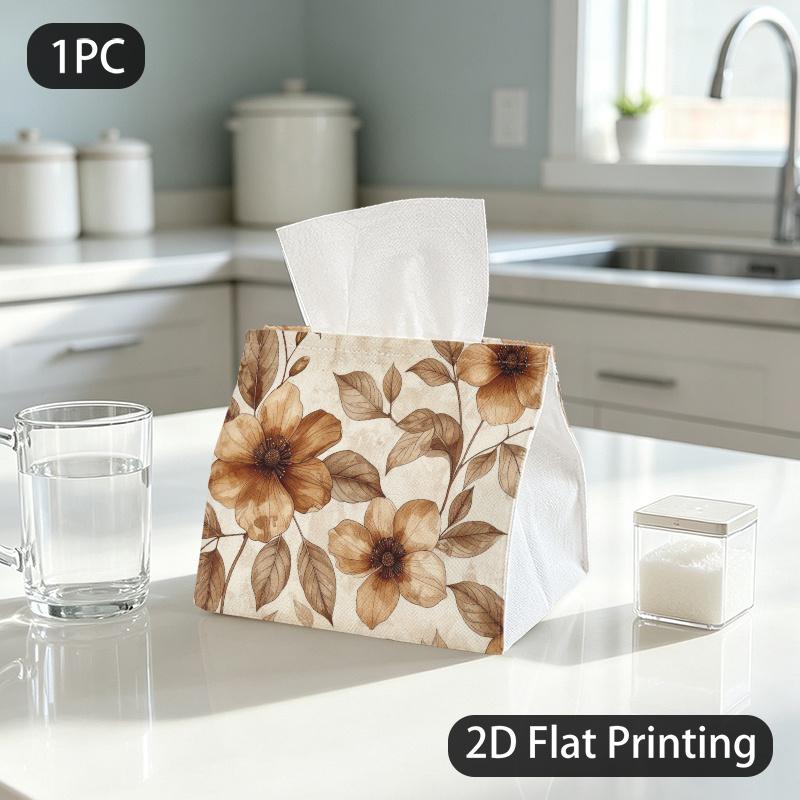 1pc Tissue Box, Watercolor Botanical Floral Warm Elegance Pattern, 2D Flat Printing, Multi-Purpose, Portable, Tissue Bag, for Bathrooms