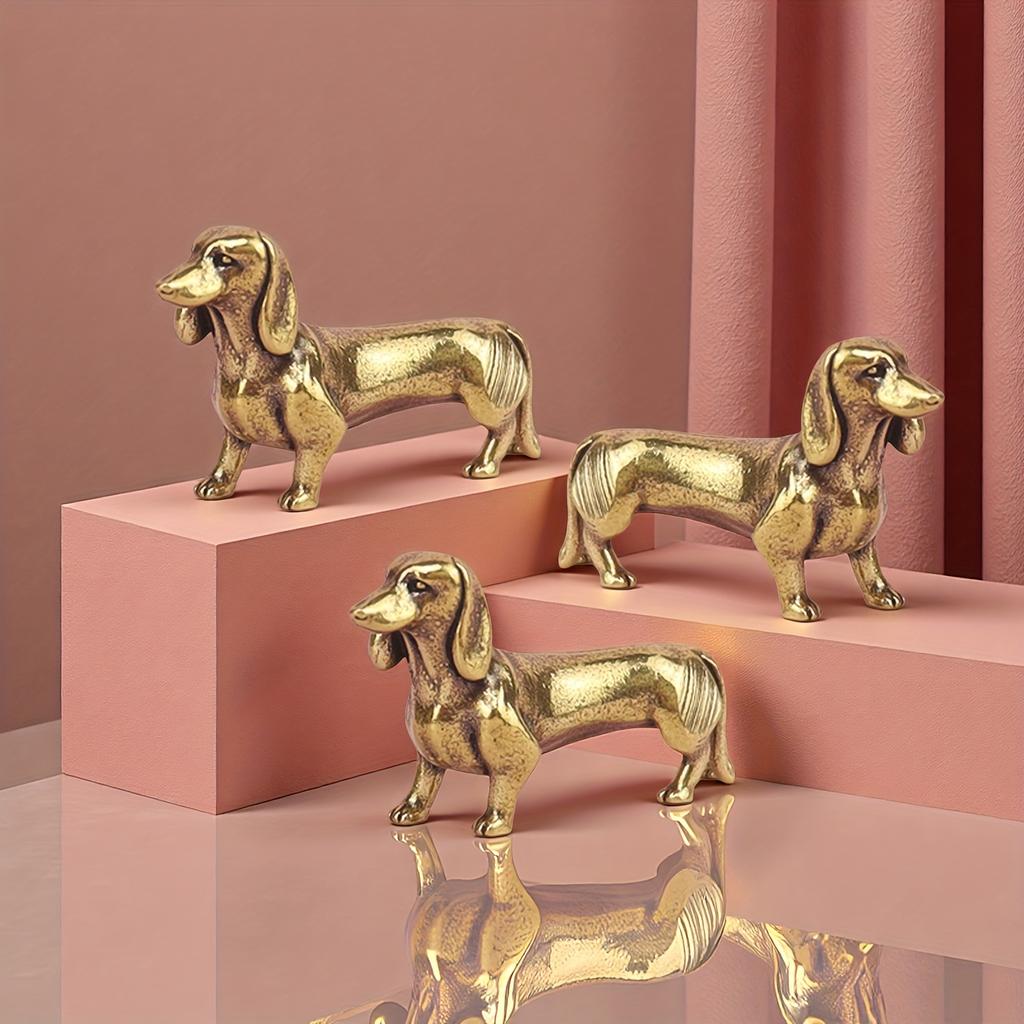 1pc Vintage Brass Dachshund Home Decor Statues for Christmas - Desktop And Desk Ornaments