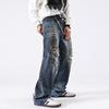 American High Street Old Dirty Dyed Ripped Loose Straight Floor Jeans Men's Length