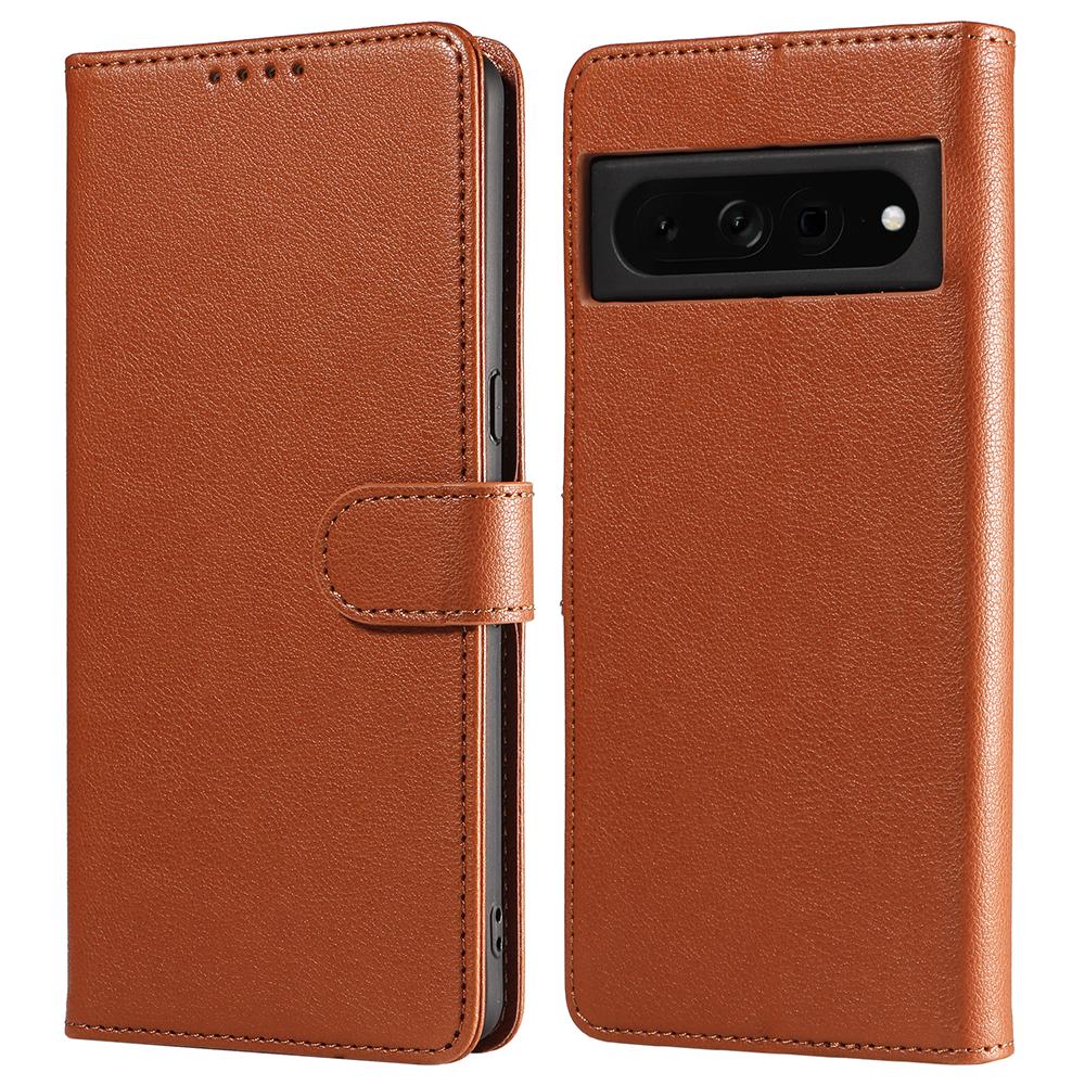 

For Google Pixel 7 Pro 5G Leather Case Litchi Texture RFID Blocking Wallet Stand Phone Cover Brown