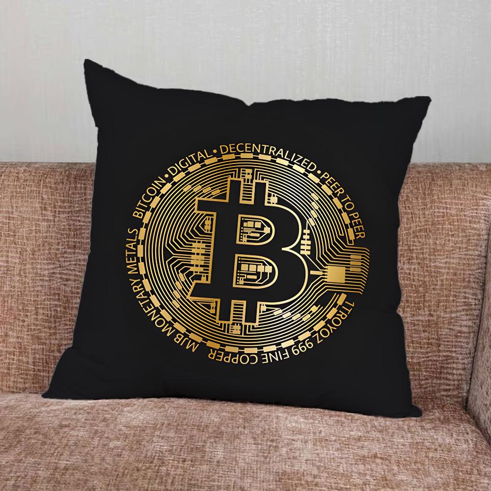 Crypto Currency Bitcoin BTC Pillow Case For Home Bedroom Car Office Decoration Living Room Sofa Cushion Cover Suitable
