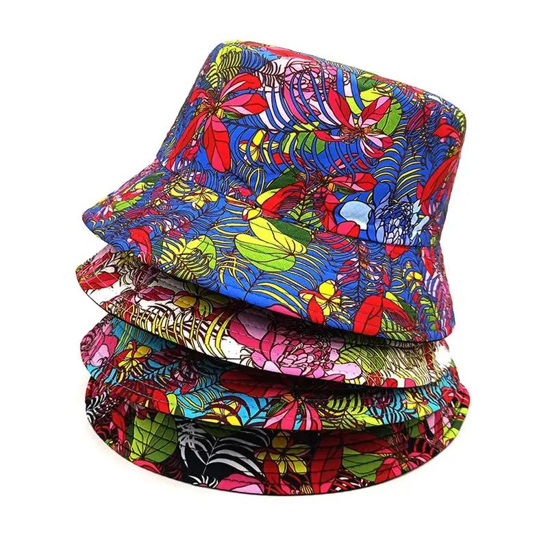 Spring and Summer Polyester Print Bucket Hat Fisherman Hat Outdoor Travel Sun Cap for Girl and Women 197