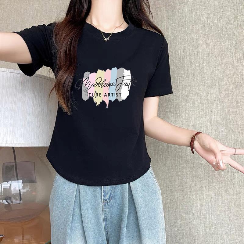 

Curved hem short-sleeved t-shirt women s summer cotton thin small hot girl short fishbone top 2025 new M
