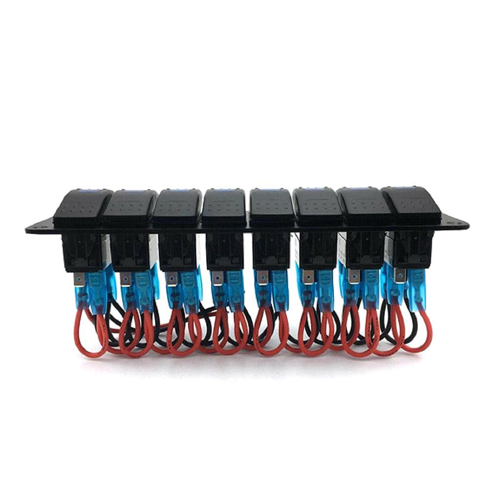 8 Gang Marine Boat Rocker Switch Panel, 12V 24V Waterproof RV LED Switch Panel for Car Truck Marine Boat, On Off Toggle