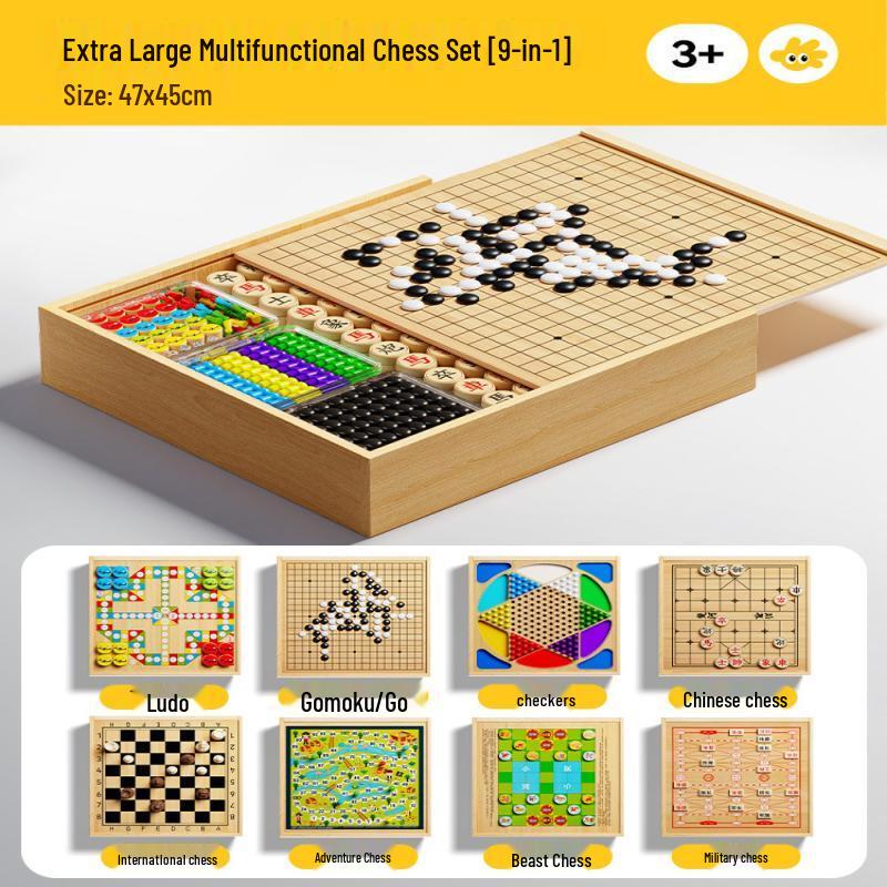 Mussels Extra Large 9-in-1 Solid Wood Multi-Game Board Set