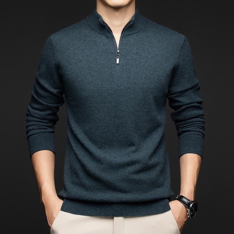 Men s 2025 Autumn/Winter 100% Wool Stand Collar Half-Zip Sweater Extra Extra Large