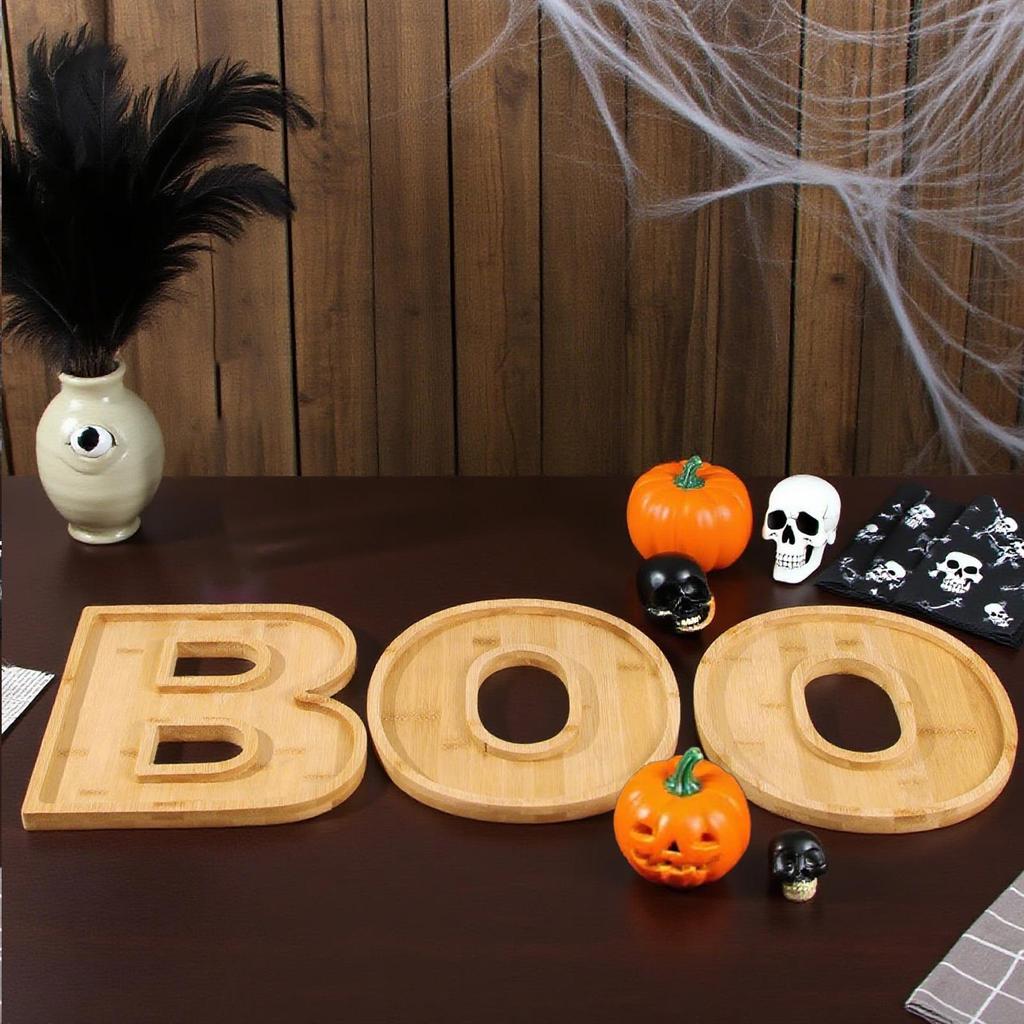 Halloween Tray Boo Charcuterie Boards Food Tray Set Wooden Platter Halloween Decorations for Home Kitchen Farmhouse Fall Table