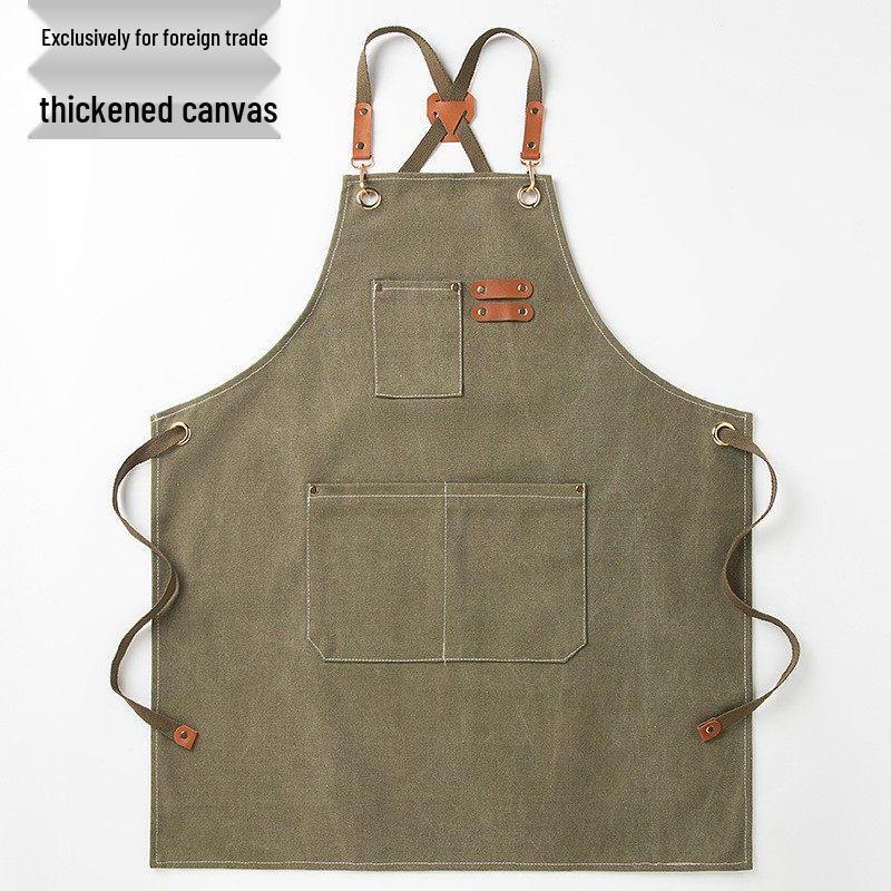 Stain-Resistant Canvas Apron with Logo for Catering, Milk Tea, Coffee, and Cake Shops