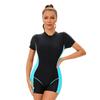 Women Color Block Short Sleeve One Piece Conservative Sexy Swimsuit