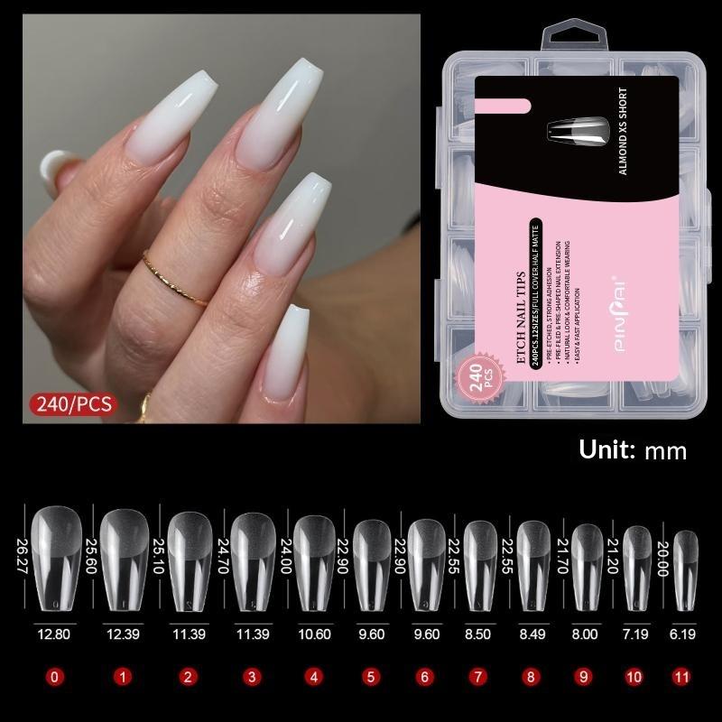240Pcs/Box Soft Gel Nail Tips, Half Matte Full Coverage Press-On Nail Tips Short Almond False Nails Thin Front End Thick