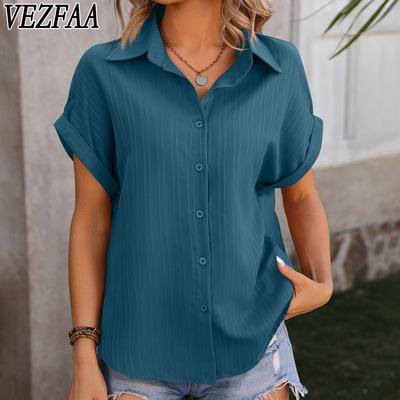 Blusas y camisas con cuello POLO de manga corta con estampado de Color sólido informal de verano y primavera a la moda para mujer
