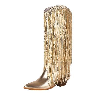 Wide Calf Boots For Women Over The Knee High Women'S Rhinestone Fringe Boots Sparkly Western Cowboy Boots Zapatos De Mujer