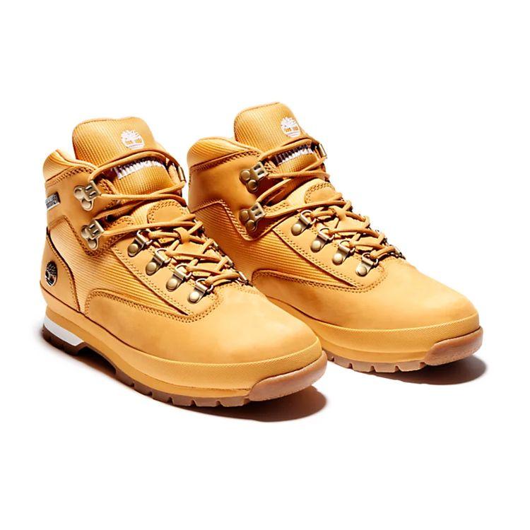 Timberland Euro Hiker Comfortable Leather Shock Absorbing Slip Resistant Durable Mid Top Running Shoes Men Running Shoes Wheat 91566231