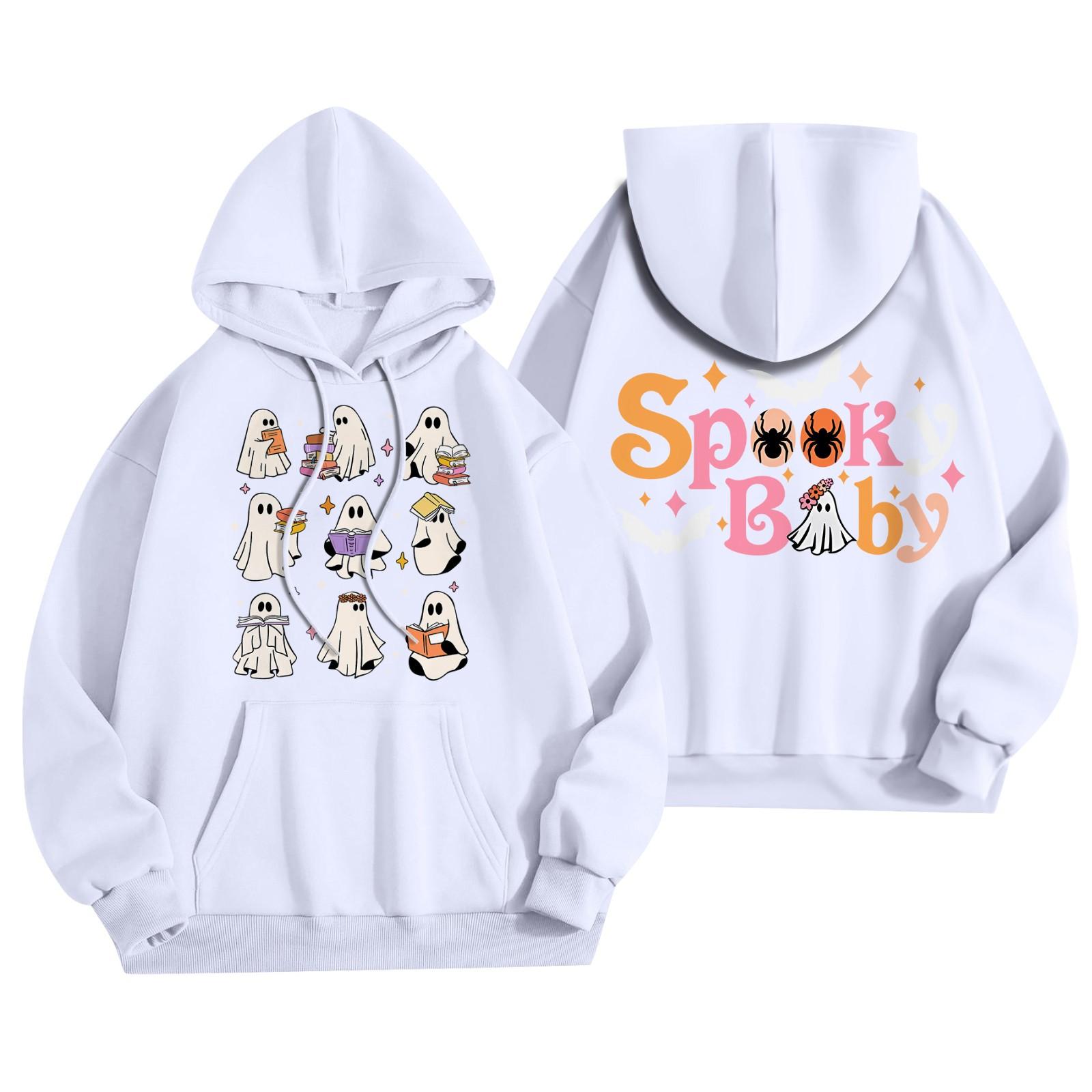 

Женская мода, легкий женский свитер с длинными рукавами и карманами, толстовка с капюшоном на Хэллоуин XXL белый