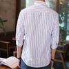 Men's Slim-Fit Striped Shirt: Japanese Style, Seven-Sleeve, Urban Casual for Spring and Autumn