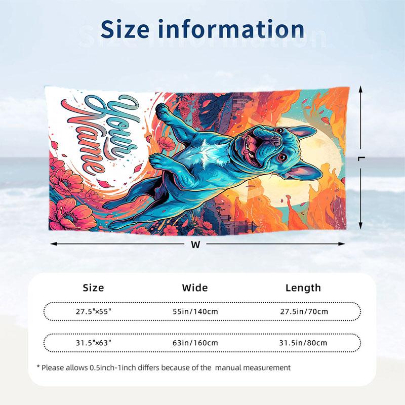 Dog Theme Beach Towel Personalized Custom Name & Text Soft Quick Dry Beach Towel for Swimming Travel