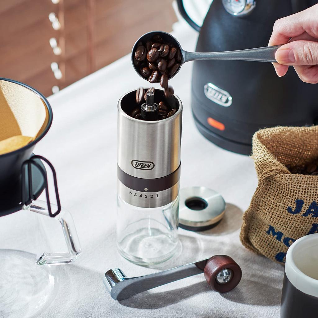Toffy K-KU10 Hand Ceramic Coffee Mill, Stainless Steel, Compact, 6 Grinding Levels, Ceramic Mill, Outdoor, Stylish, K-KU10-SV