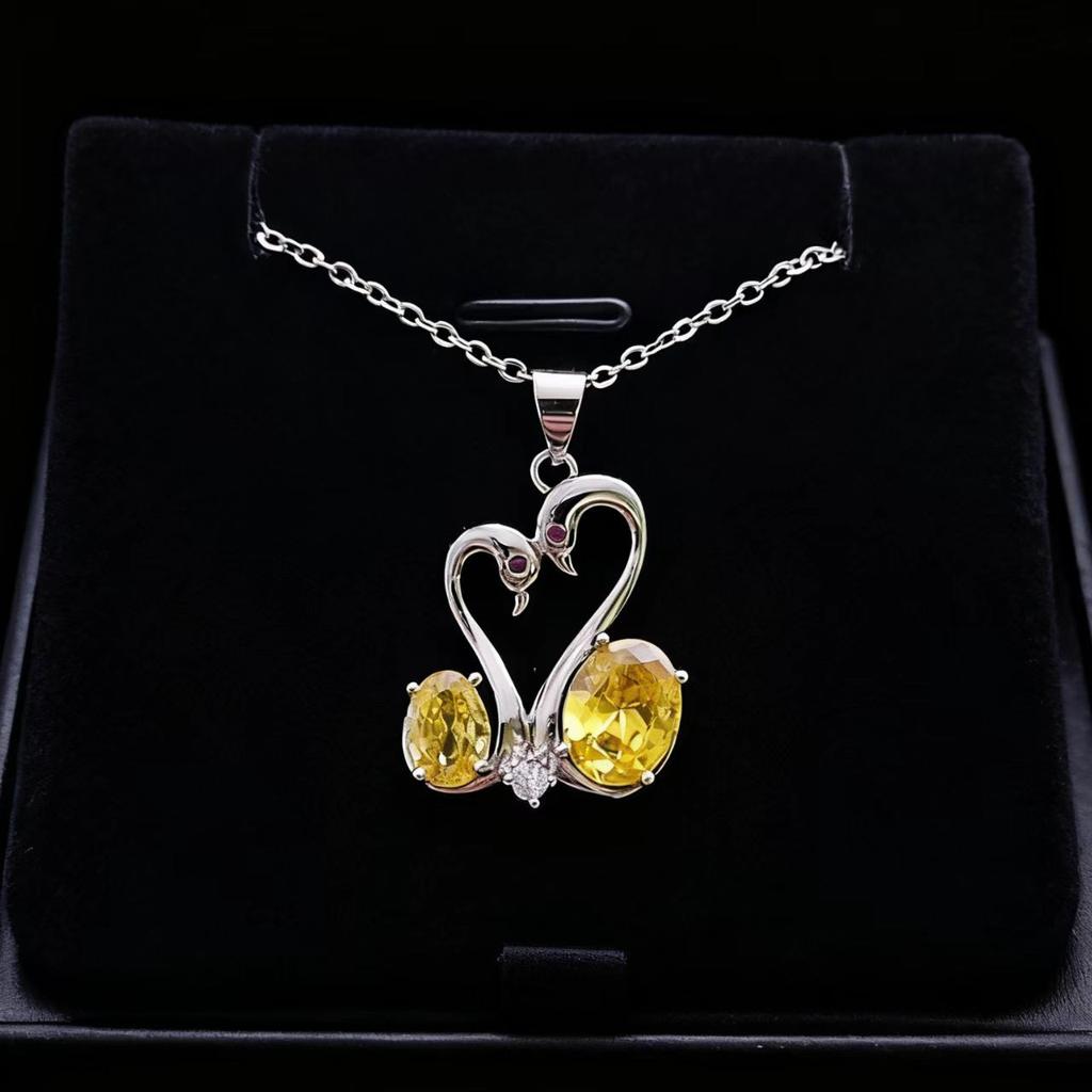 Accessories Imitation Coconut Round Pink Diamond Swan Love Necklace Women's Double Swan Zircon Pendant Clavicle Chain