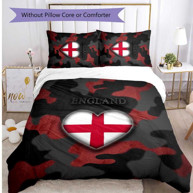 Set Biancheria da Letto Stampata Calcio Inghilterra 3 Pezzi Copriletto Traspirante Accogliente come Regalo per la Casa Nuova o per le Feste