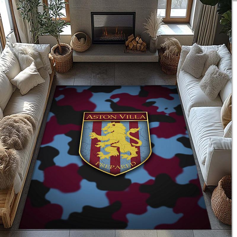 Aston Villa Voetbal Print Kristal Fluweel Tapijt, Comfortabel Waterabsorberend Antislip Binnen Vloerkleed