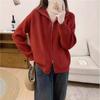 Autumn and winter new women's loose solid color zipper cardigan versatile casual thickened polo neck sweater jacket