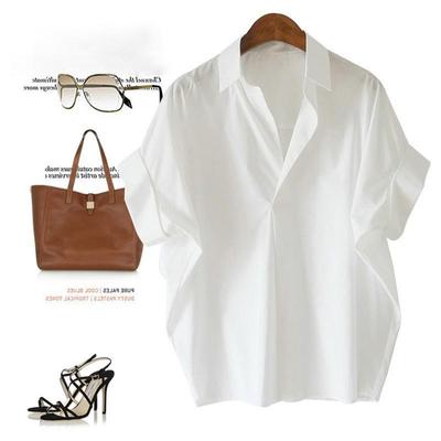 Women's Short Sleeve Retro Batwing Tencel Satin Shirt