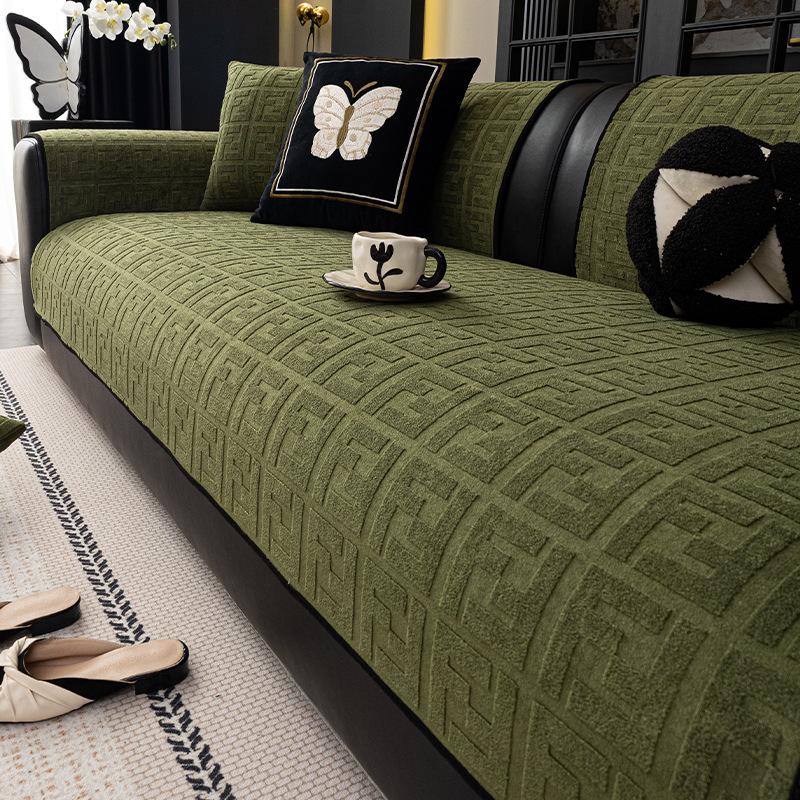 Plush sofa cushion thickened full cover non-slip and anti-cat scratch universal in all seasons straight row cover seat cushion 70x70cm зелёный 1190₽