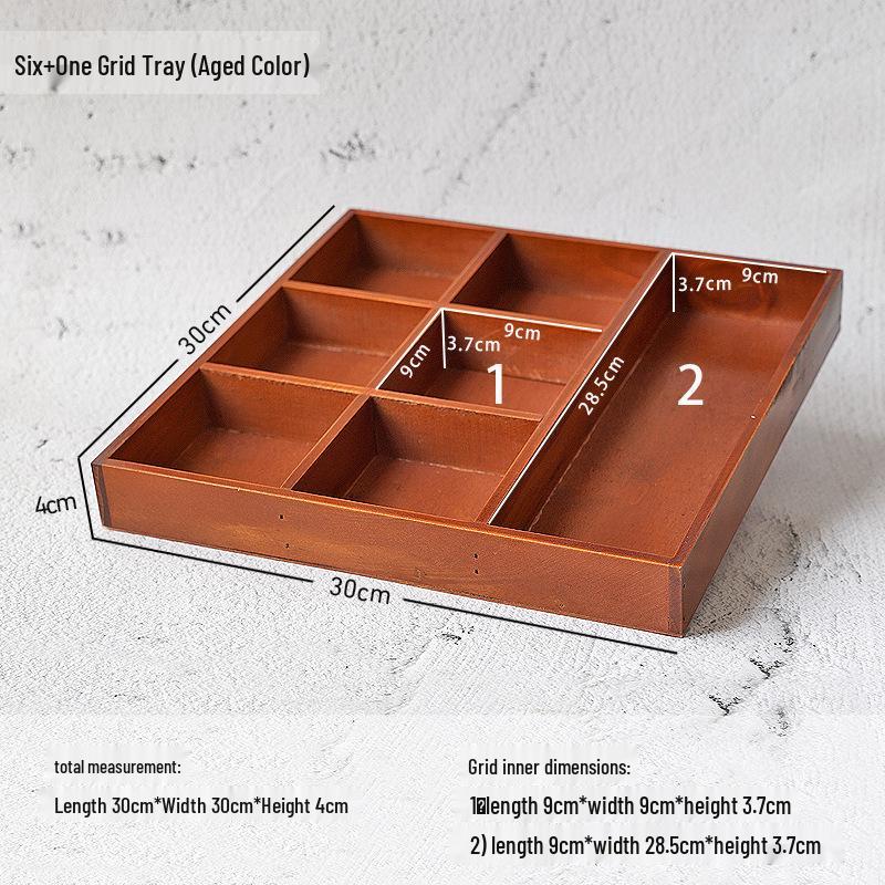 Retro Wooden Multi-Grid Desktop Storage Box and Display Tray