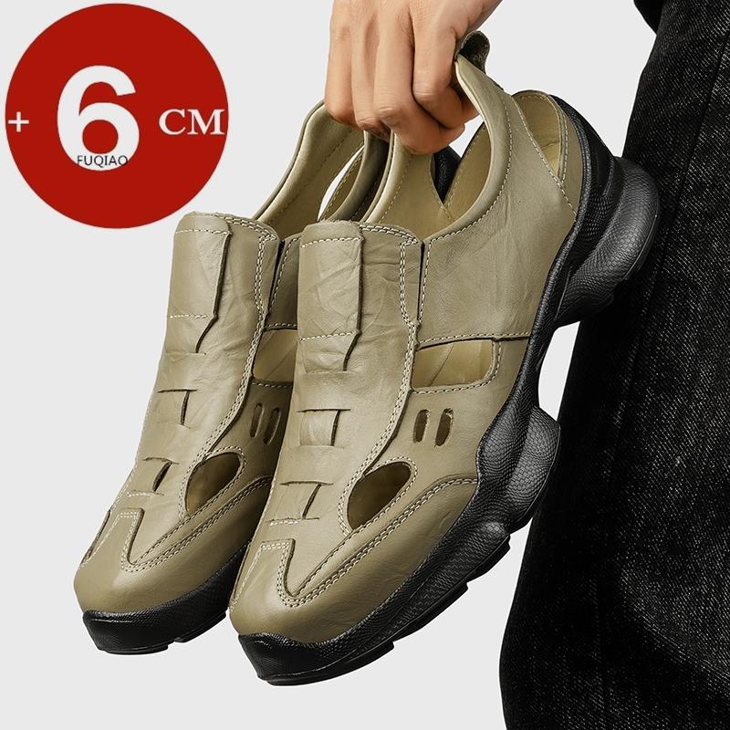 Men 6CM Height Increase Genuine Leather Business Casual Sandals Breathable Lightweight Comfort Hollow Out Summer Elevator Shoes