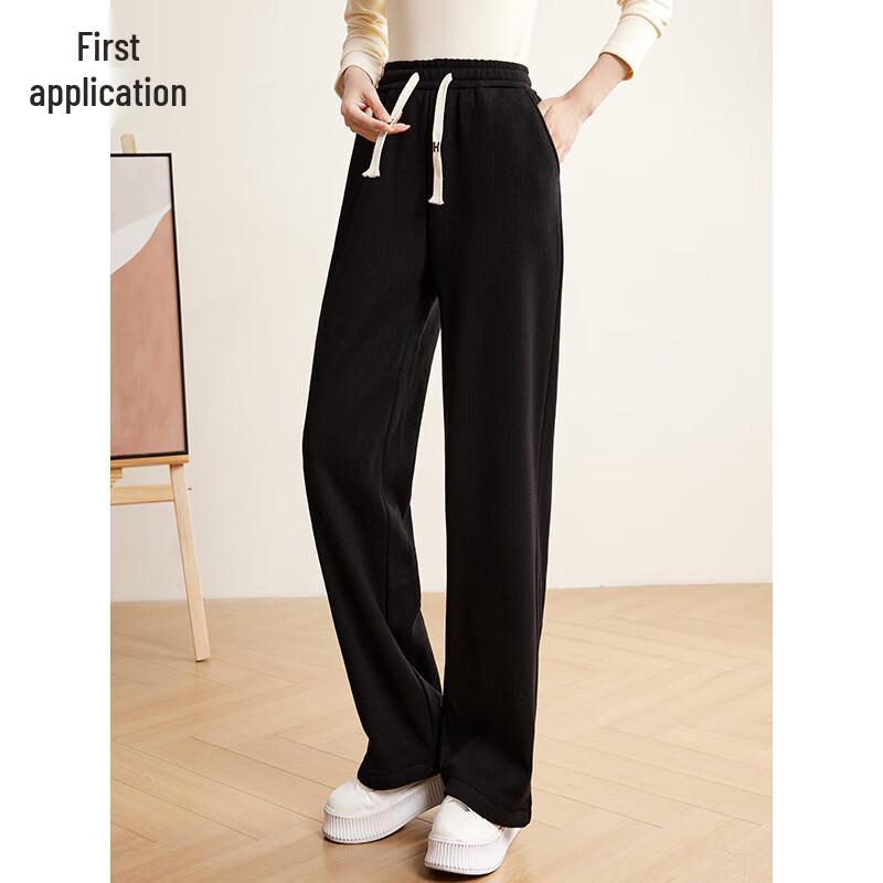 Women's High-Waist Fleece Lined Straight-Leg Casual Pants