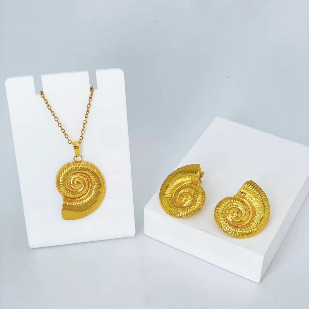 Vacation Stainless Steel Ocean Element Shell Heart Bow Flower Earrings Necklace Women's Beach Jewelry Set