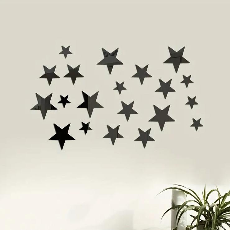 20pcs/1set Star Wall Sticker 3D Acrylic Irregular Mirror Vanity Living Room Decoration Cartoon Wall Stickers for Room Home Decor